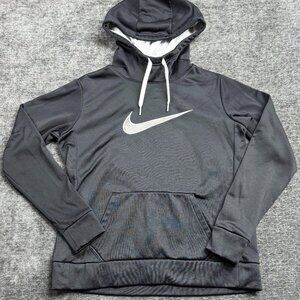 Nike Dri-Fit Women’s Black Pullover Hoodie Size Medium M Swoosh Logo Fleece Line